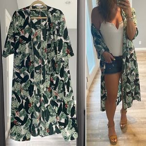 Rachel Zoe palm leaf tie open front beach cover-up